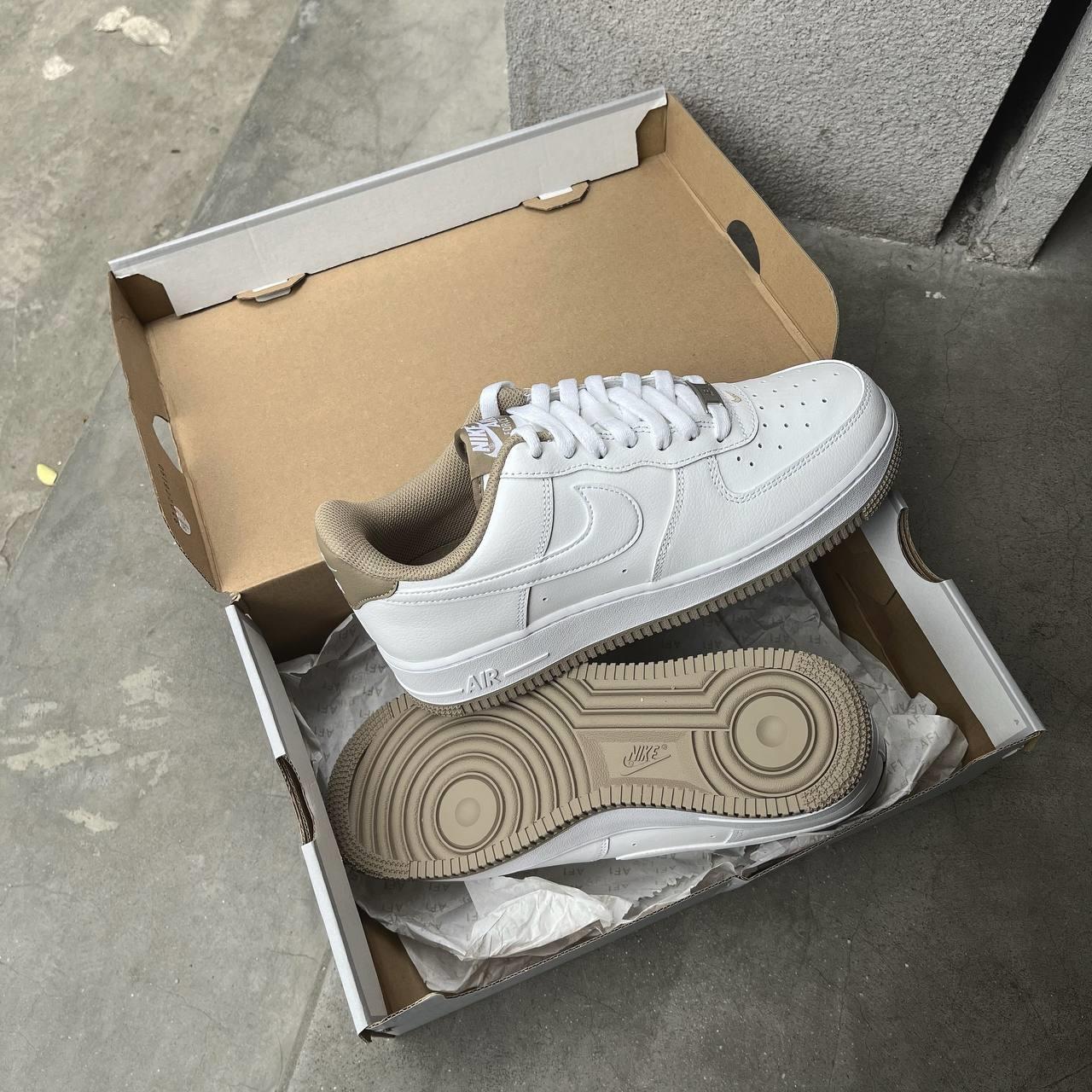 Hand-Crafted AF1 White/Taupe Custom Classic